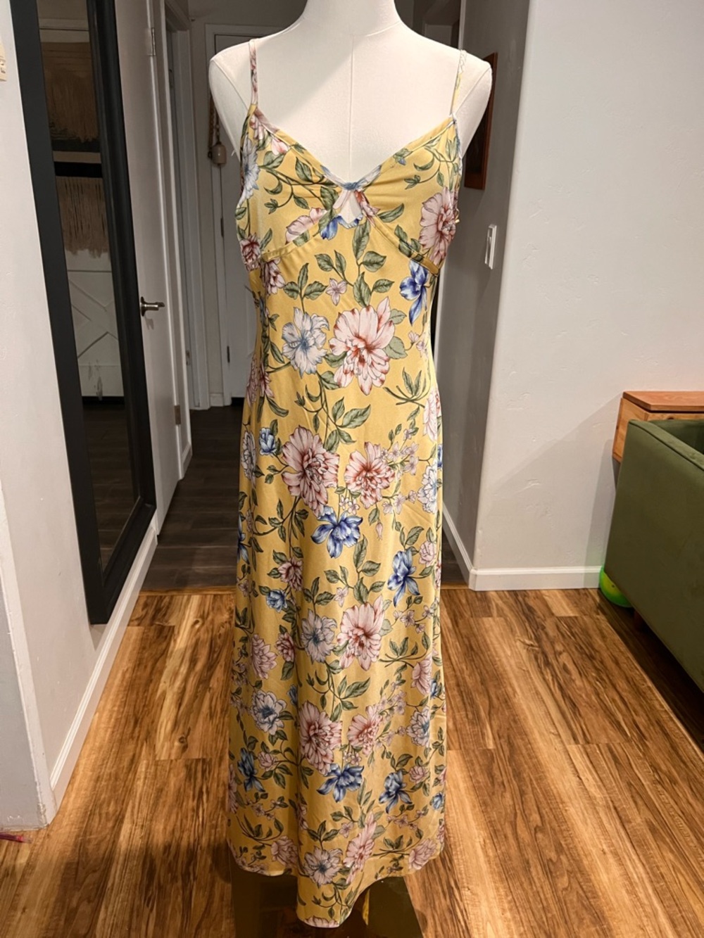NWT Floral Yellow Maxi Slip Dress with Spaghetti Straps